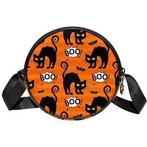 Ronde Crossbody Tas Halloween Boo Cat Oranje Messenger Bag Purse voor Vrouwen, Meerkleurig, 6.7x6.7x2.3 in, Sling Rugzakken