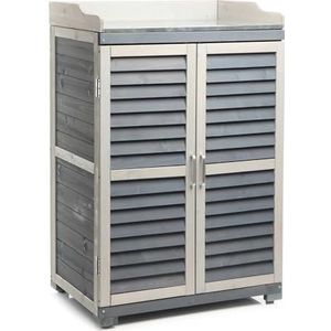 Tuintafel met onderkast en werkblad - plantentafel met beschermende strips - grijs