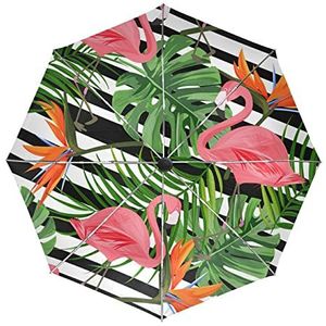 Tropisch geschenk Flamingo Vogel Palm Paraplu Automatisch Opvouwbaar Auto Open Sluiten Paraplu's Winddicht UV-bescherming voor Mannen Vrouwen Kinderen