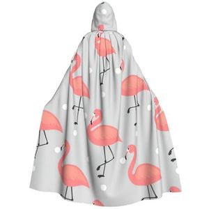 NEZIH Halloween mantel met capuchon voor volwassenen, flamingoprint cosplay kostuum, volledige lengte (185 cm)