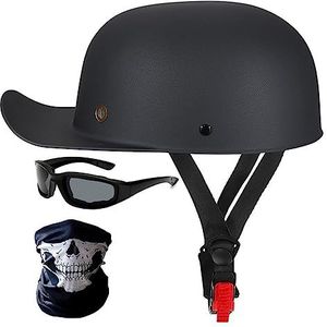 Motorcycle Half Helm,Baseball Cap Retro Open-Face Helm Voor Mannen Vrouwen met Riding Glasses Riding Vizier ECE Certified Half Shell Jet Motorbike Helm57-62cm