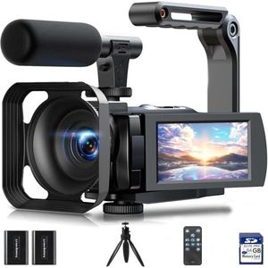 Videocamera 5K 56MP Camcorder Vlogcamera voor YouTube, WiFi Nachtzicht 3"" 270° Draaibaar Touchscreen Video Vlog Camera met 64GB Kaart, Afstandsbediening, Microfoon, 2 Batterijen, Statief