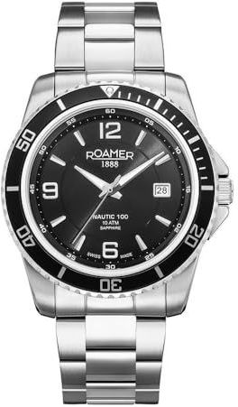 Roamer Herenhorloge analoog kwarts Nautic 100 862844 roestvrij staal, zilver/zwart/zwart, armband