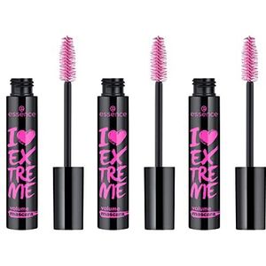 essence I LOVE EXTREME volume mascara, Nr. 01, Schwarz, volumengebend, schwunggebend, verlängernd, vegan, ohne Mikroplastikpartikel, Nanopartikel frei, ohne Parfüm, 3er Pack (3x12ml)