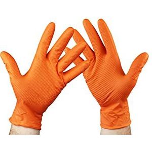 KMINA - Diamant Nitril Handschoenen S (x1 Pack 50 units), Textuur Nitril Handschoenen, Wegwerphandschoenen Diamant, Handschoenen Nitril Poeder Vrij, Dikke Nitril Handschoen, Oranje (LATEX VRIJ)