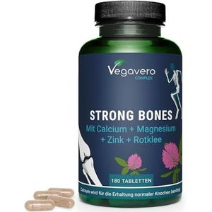Vegavero Calcium, Magnesium en Zink | 800 mg Calcium Dagelijkse Dosering | Voor Sterke Botten en Menopauze | 180 Capsules | Met Rode Klaver | Zonder Additieven & Vegan