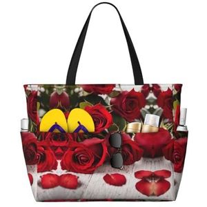 JEJEA Rode Rose Bloemen Print Tote Bag Grote Schouder Hobo Tassen Vrouwen Casual Handtassen Grote Capaciteit Winkelen Werk Tas, Zwart, Eén maat