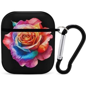 Regenboog Rose Leuke Case Voor AirPods 2&1 Shockproof Beschermende Hoofdtelefoon Gevallen Cover Met Sleutelhanger Voor Mannen Vrouwen