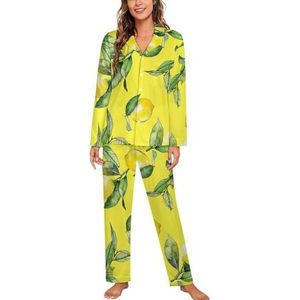 Citroenen Aquarel Lange Mouw Pyjama Sets Voor Vrouwen Klassieke Nachtkleding Nachtkleding Zachte Pjs Lounge Sets