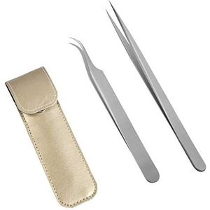 Lunamoon Wimperverlenging, pincet voor wimpers, rechte en gebogen puntige uiteinden, nipper 2 stuks, professionele roestvrijstalen precisiepincetten, set (tweezers set02)