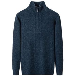 Mode Half Hoge Rits Kraag 100% Kasjmier Trui Mannen Winter Verdikte Trui, Blauw, XXL