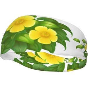 Gele bloemen in groene struik, sport zweetband voor unisex meerdere hoofdbanden zweet workout hoofdbanden rekbare haarband