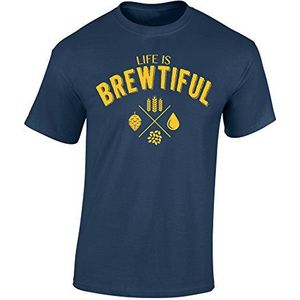 Bier T-Shirt : Life is Brewtiful - cadeau voor bierliefhebbers - geschenken voor mannen - bierdrinker - craft-bier - Oktoberfest - brouwer-ei - grappig - fun - vrijgezellenfeest - zuif - drinken, denim, blauw, XXL