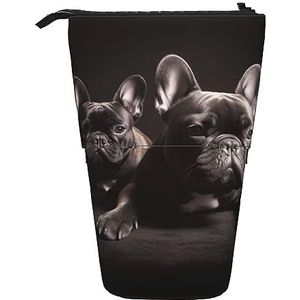 RLDOBOFE Franse bulldog print Potlood Tas Stand-Up Intrekbare Potlood Doos Organizer Pen Houder Opbergtas Cosmetische Tas Voor Office Kerst Vakantie Gift, Zwart, Eén maat