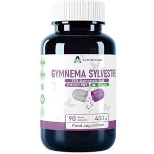 Alzuro Labs Gymnema Sylvestre 20.000mg | 50:1 Extract (400mg) (75% Gymnemisch Zuur) | 90 Vegan Capsules | Hoge Sterkte Gezonde Bloedsuikerspiegel | Onafhankelijk Getest | GMP Gecertificeerd