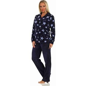 NORMANN-Wäschefabrik Dames coralfleece huispak Homewear met sterren als motief - 202 216 97 961, marineblauw, 44-46