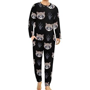 Reccoon Paw Print Comfortabele heren pyjama set ronde hals lange mouwen loungewear met zakken XL