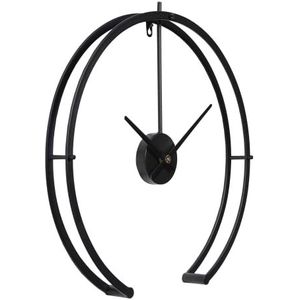 LW Collection Wandklok Denzel Zwart 52cm - Grote industriële wandklok metaal - Minimalistische wandklok - Stil uurwerk - Stille klok