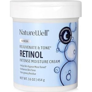 NATURE WELL Clinical 2.0 Retinol Advanced Moisture Cream voor gezicht, lichaam en handen, verhoogt de stevigheid van de huid, verbetert de huidtint, geen vettig residu, inclusief pomp, 16 oz