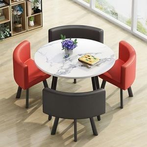 Ronde Salontafel En Stoelenset, Eettafel Met Stoelenset, Zakelijke Tafel En Stoelcombinatie, Winkels Kleine Ronde Tafels Kantoor Vergadertafels (Kleur : Red B, Maat : 80cm)