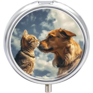 Hond en kat face-to-face pillendoos ronde draagbare kleine pillendoos waterdichte reizen pillendoos organizer voor zakportemonnee en dagelijks gemak