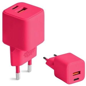 FOREVER Colorum Oplader USB C USB A 30 W Magenta - snellaadfunctie en Power Delivery-technologie - USB-aansluiting met vuurvaste behuizing en GaN-technologie - Oplader USB A USB C