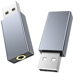 2 stuks USB naar 3,5 mm jack audio-adapter, USB naar Audio Aux-adapter externe stereo-geluidskaart, USB naar 3,5 mm TRRS vrouwelijke headset voor