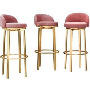 Fluwelen gestoffeerde barkrukken set van 3, moderne 360° draaibare barkrukken, eetkamerstoelen 25,6/29,6 inch zithoogte met gouden metalen poten en voetsteun