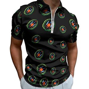 Wapen van Djibouti Poloshirts met halve rits voor heren, slim fit T-shirt met korte mouwen, sneldrogend, golftops, T-shirts, S