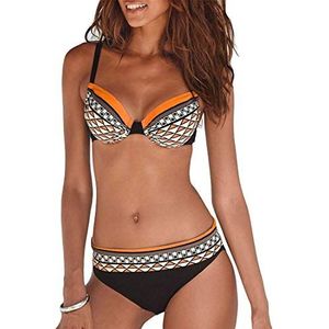 JFAN Vintage Dames Badpak Tweedelig Elegant Afslankend Push Up Bikini Tribal Print Bikiniset,Oranje,M