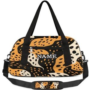 Retro luipaard camouflage patroon gepersonaliseerde plunjezak voor kinderen aangepaste sportschool sport plunjezak tiener reizen gymnastiek weekender overnachting tas dragen teen tas voor jongens en