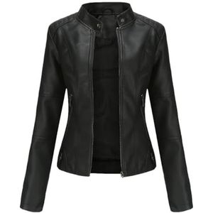 Dvbfufv Vrouwen Jassen Herfst Winter Vrouwen Mode Casual Lange Mouwen Biker Lederen Jas Vrouw Straat Kleding, Zwart, M