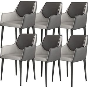 GEIRONV Keuken eetkamerstoelen set van 6, kunstleer lounge woonkamer receptie stoel ergonomische armleuningen rugleuning en ijzeren kunstpoten Eetstoelen ( Color : Beige+dark Gray , Size : 81*42*38cm