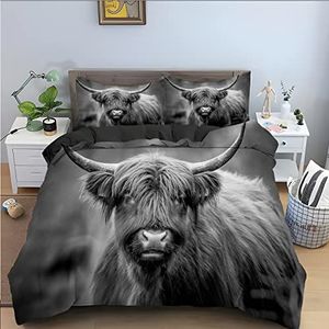 NDXRWDZR Kingsize dekbedovertrek grijs koe dekbedovertrek met ritssluiting beddengoed set voor Aldults Kids zacht, ademend hypoallergeen microvezel dekbedovertrek 230 x 220 cm + 2 kussenslopen 50 x 75 cm