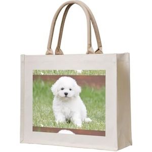 UPIKIT Bichon Frise Hond Grote Capaciteit Waterdichte Herbruikbare Canvas Tote Tas Voor Reizen Bruiloft Companion Gift, Beige, Eén maat