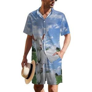 Goat Blue Sky Hawaïaans pak voor heren, set van 2 stuks, strandoutfit, shirt en korte broek, bijpassende set