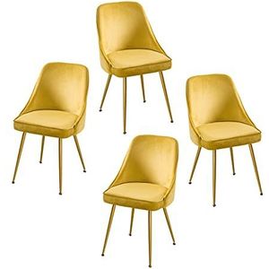 GEIRONV Dining Chair Set van 4, Moderne Ergonomische rugleuning for Restaurant Cafe Lounge Stoel Flanel Metalen stoel Benen Make-up Stoel Eetstoelen (Color : Yellow)