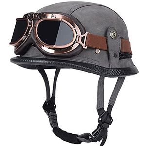 Motorhelm, met bril Retro open-face helm verstelbare snelsluiting D,XXXL=63-65CM(H,L=5760CM)