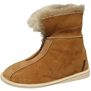 Hollert Alaska Pantoffels, lamswol, voor dames en heren, met ritssluiting, merino schapenvacht, warm, ademend, cognac