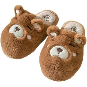 JadeRich Vrouwen Leuke Cartoon Fuzzy Bear Slippers Paar Stijl Warm Gezellig Pluche Anti-Skid Thuis Slides, Koffie, 6.5/7.5 UK