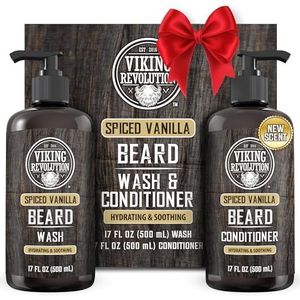 Viking Revolution Beard Wash and Beard Conditioner for Men with Argan Oil and Jojoba Oil - Beard Softener and Strengthener Beard Care Beard Shampoo and Conditioner with Beard Oil (17oz Spiced Vanilla)