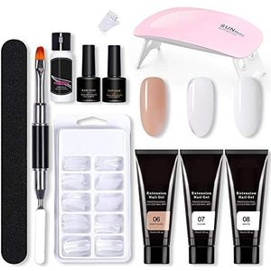 Nagelgelgelset, Nagels Polygel Nagelset met 3 Kleuren Extensie Lijm Polygel Set, Nagelverlenging Gel Set, Starterset, Gel Polish Starter Kit, Nagelontwerp, Polygelset met UV-lamp(D)