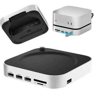 USB Hub Spilter voor Mac Mini M4 Pro Docking Station, Mini M4 Stander met M.2 NVMe SSD 4TB Max 10Gbps USB-A poorten SD&TF Splitter Dock, Zilver