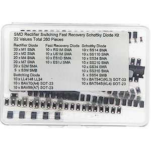 22 waarden in totaal 260 stuks SMD gelijkrichter diode Fast + Recovery Diode + Schottky diode + schakeldiode kit