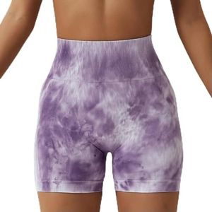 Geverfd Naadloze Yoga Shorts Dames Hoge Taille Lift Heup Trekken Sport Shorts Push Up Gym Oefening Fitness Shorts Dames-paars-L