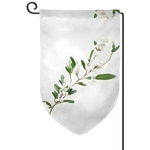 Witte wilde groene twijg tuin vlag dubbelzijdige boerderij tuin vlag lente zomer buiten decoratie 30x45 cm