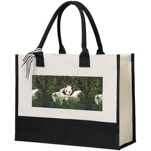 MYGANN Leuke Kleine Panda Grote Capaciteit Herbruikbare Canvas Patchwork Gift Tote Bag Voor Camping Picknick Creatieve Geschenken, Beige, Eén maat