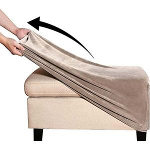 Fluwelen Poef Hoes Stretch Rechthoek Voetenbank Cover Opvouwbare Opslag Poef Hoezen voor Woonkamer met Elastische Bodem (Color : Taupe, Size : LARGE)