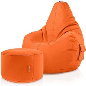 Green Bean© Set van 2 zitzak+kruk - klaar gevuld - robuust wasbaar vuilafstotend - kinderen en volwassenen Bean Bag, vloerkussen, lounge zitpoef, relaxstoel gamingstoel poef - oranje