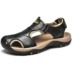 ZHRXCOK Vrijetijdsschoenen, sportsandalen voor heren, comfortabele dempende pantoffels, praktische vissersschoenen, outdoor, werksandaal, zomer, leer, strandsandalen, ademend, Zwart, 41 EU